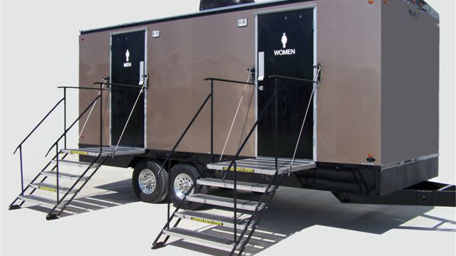 Luxury Restroom Trailer with folding porch step system