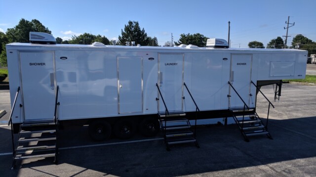Shower and Laundry Combo. Gooseneck Trailer with Custom Layout.